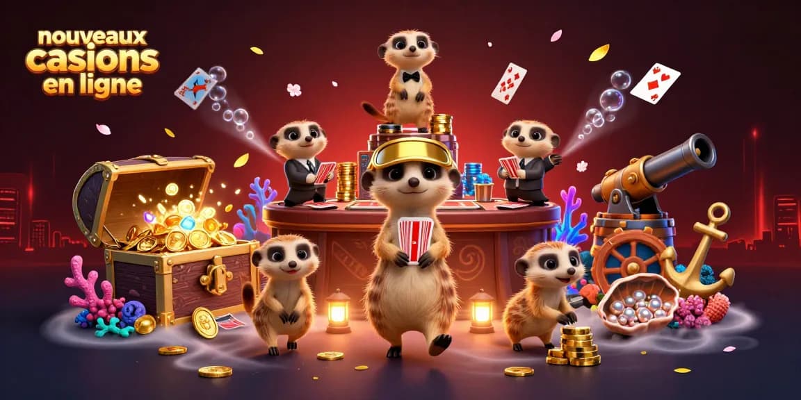 Visualisez les nouveaux casinos en ligne avec une colonie de suricates gérant un casino animé sous-marin.