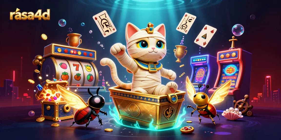 Rasakan keseruan taruhan slot di rasa4d dengan kucing mummy dan elemen kasino lainnya.