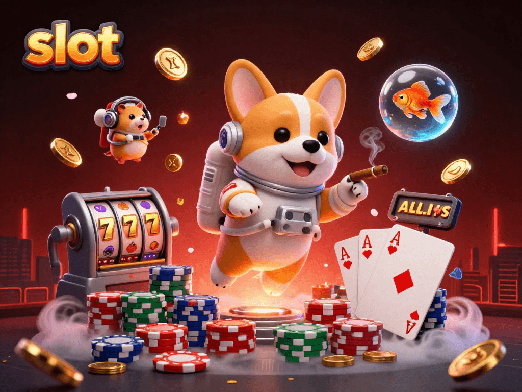 Spin the slot reels with excitement in an ultra-detailed casino scene featuring animated characters.