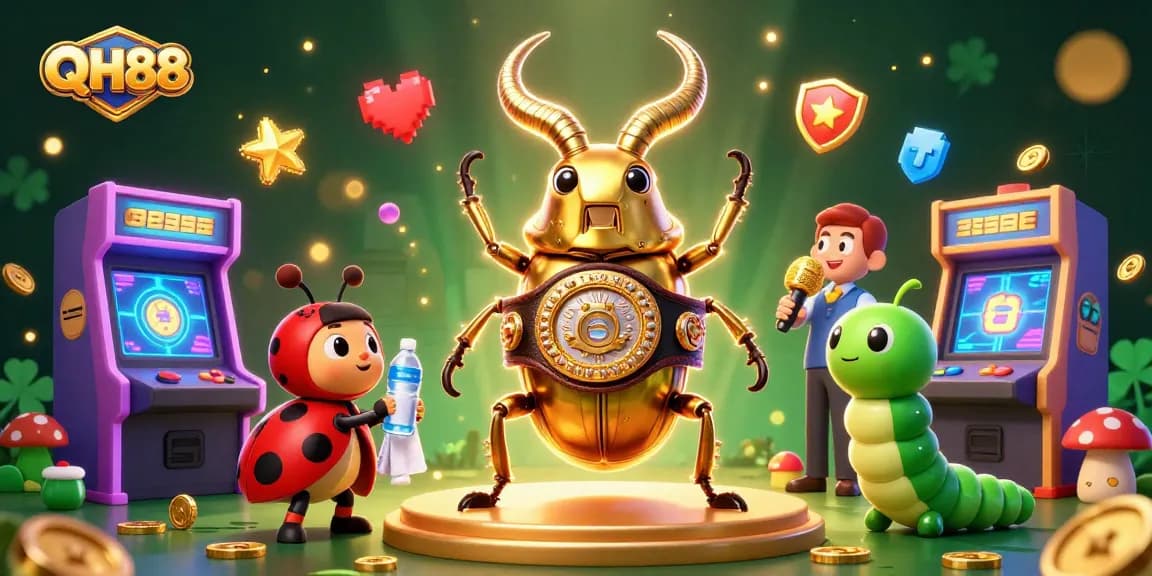 QH88 presents an energetic online casino scene with vibrant characters and gaming elements.