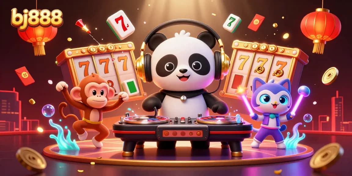 Engage with the thrilling bj888 gaming experience featuring DJ panda, dancing monkey, and glow-stick kitten.
