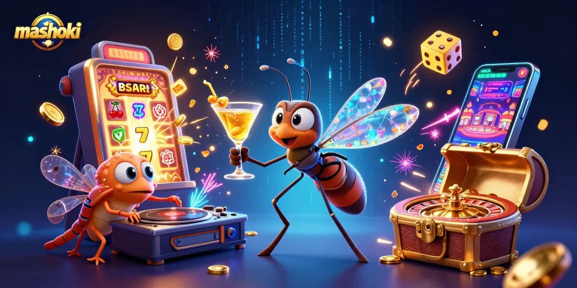 Experience mashoki-themed excitement with vibrant casino characters in a lively 3D illustration.