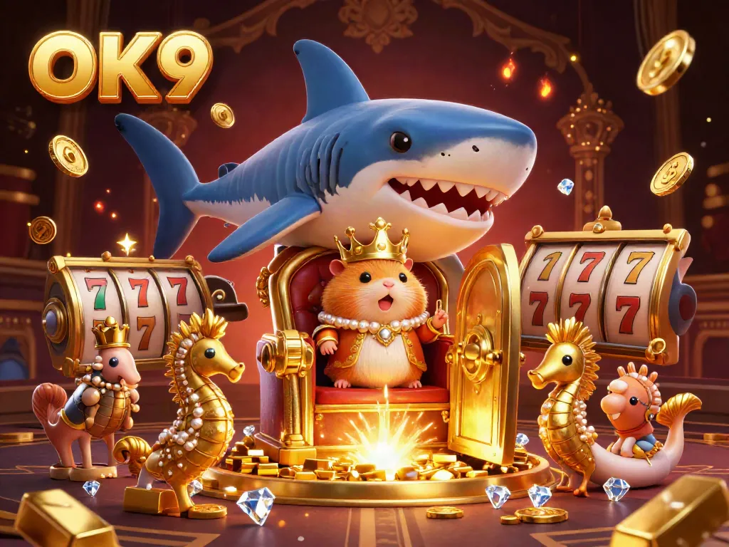 Experience the excitement of OK9 with a golden hamster king surrounded by casino treasures.