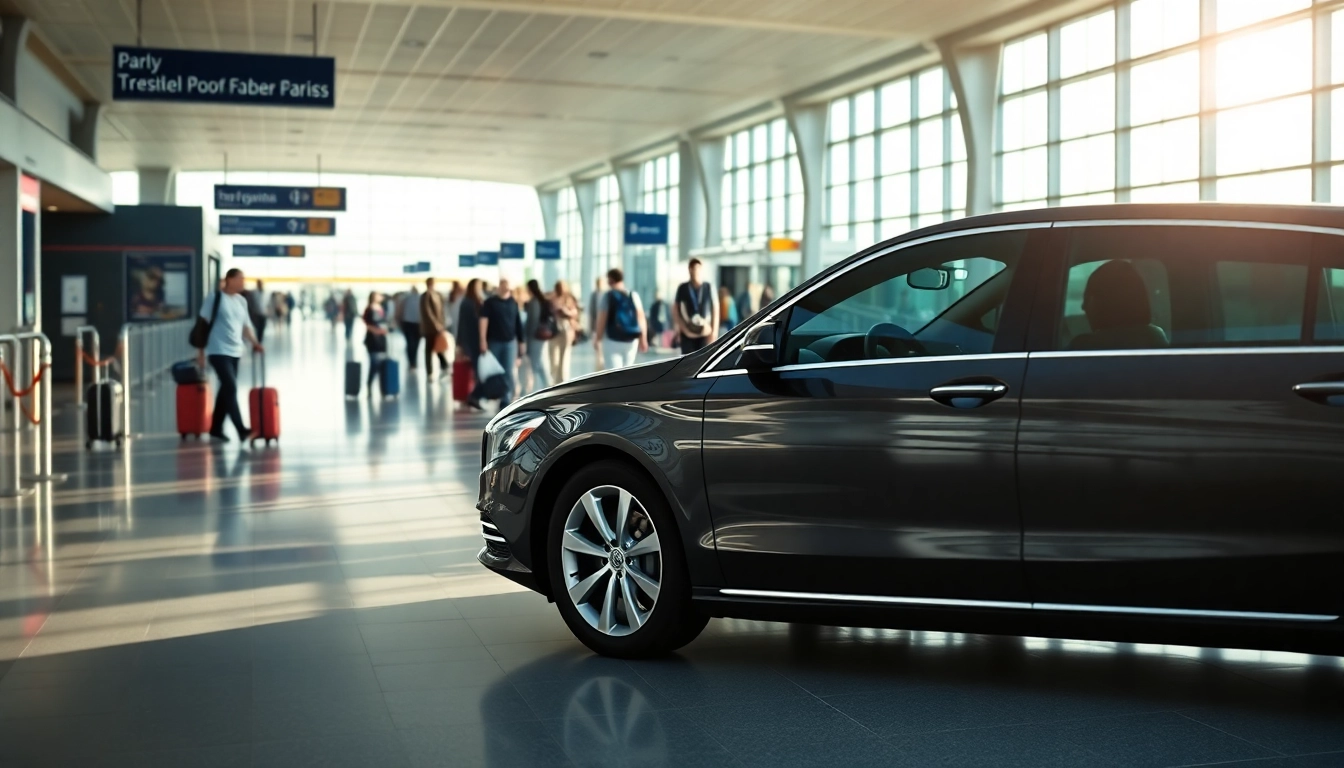 Booking an Orly Airport to Paris Transfer with a sleek vehicle at the airport.