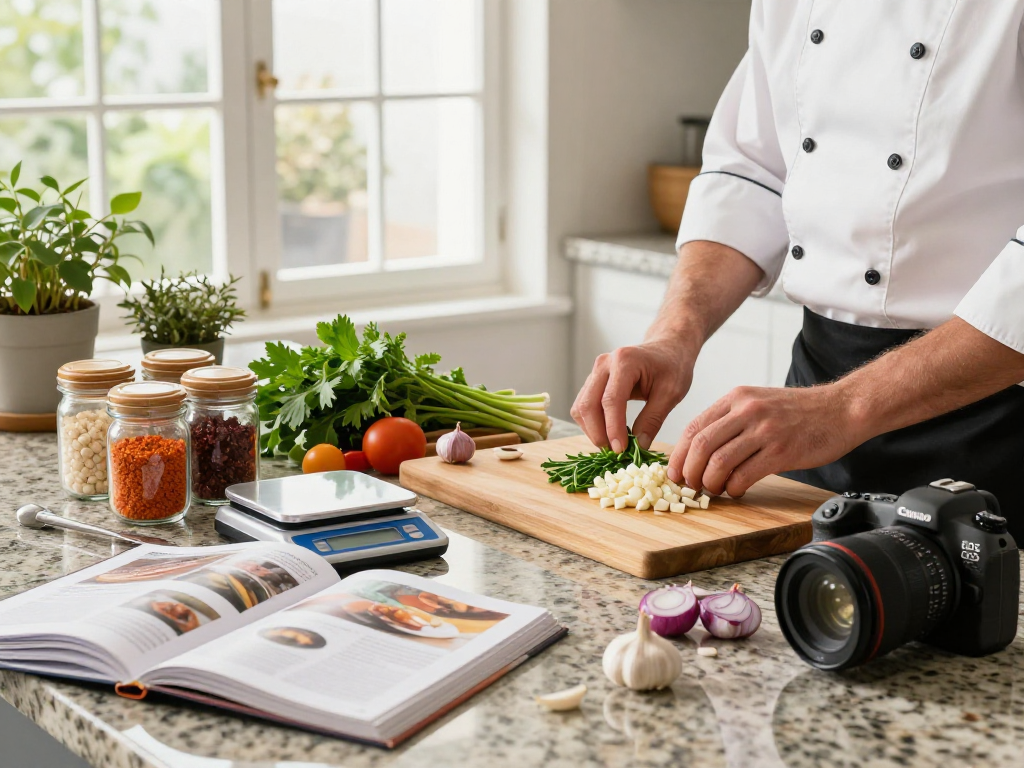 Persiapan bahan segar di dapur modern untuk situs epictoto yang menginspirasi memasak.