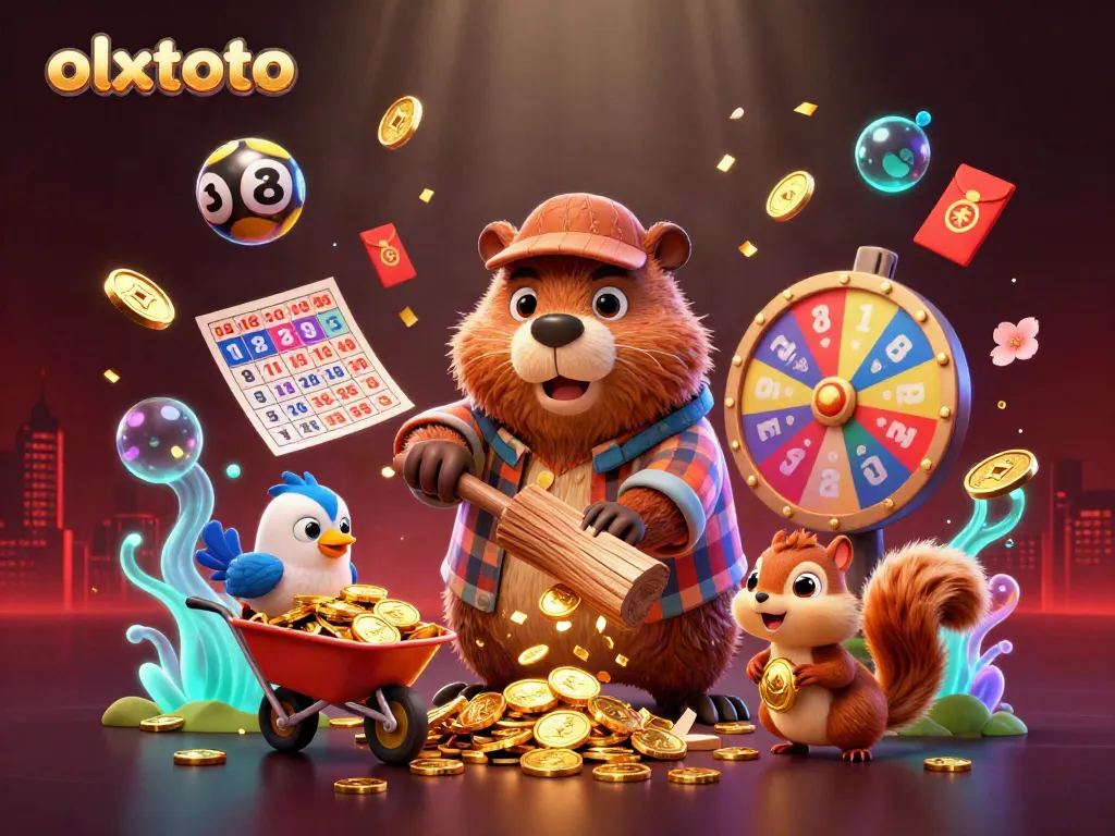 olxtoto mengatur permainan dengan sejumlah lotere dan kartu bingo penuh warna yang terbang di sekitarnya