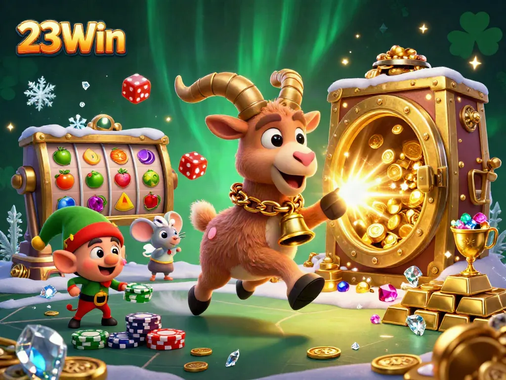 Experience thrilling wins at 23Win in this lively holiday-horror casino scene.