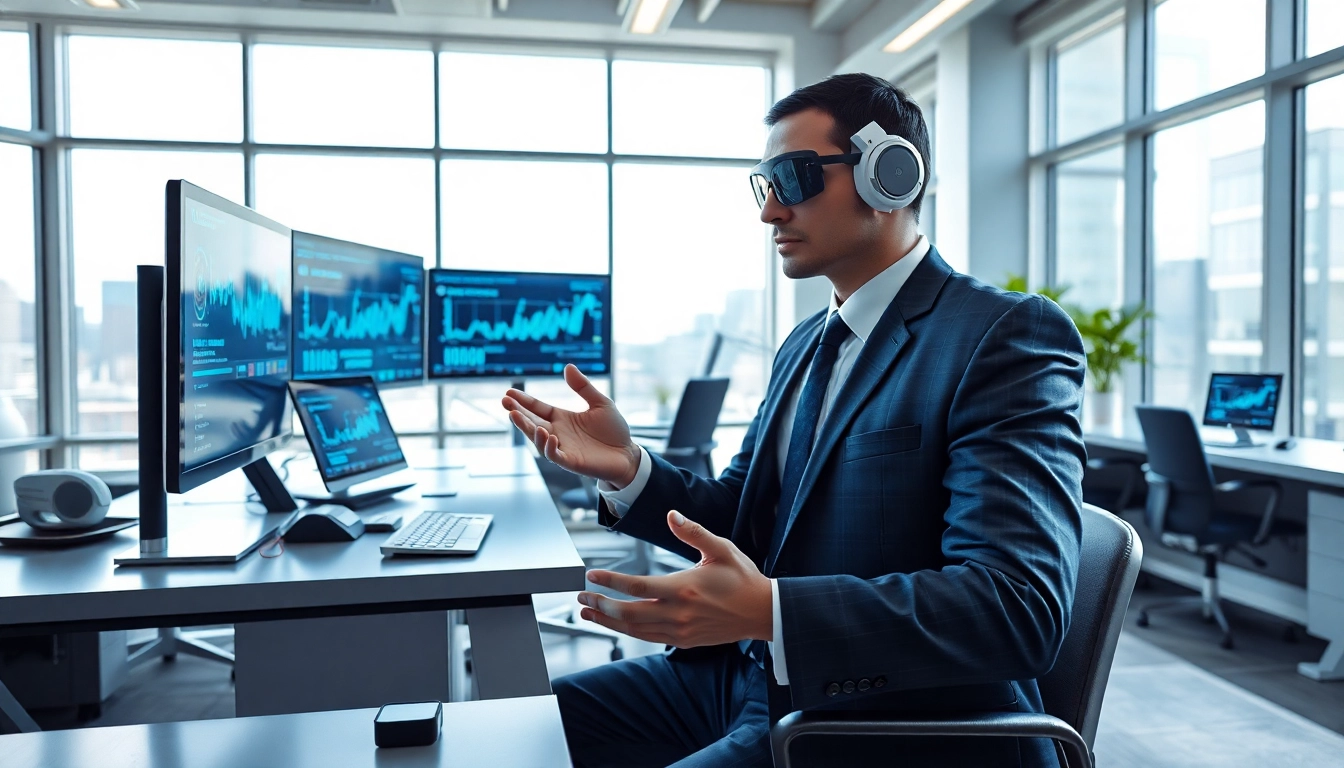 Innovative AI agents working in a modern tech environment, showcasing advanced technology.