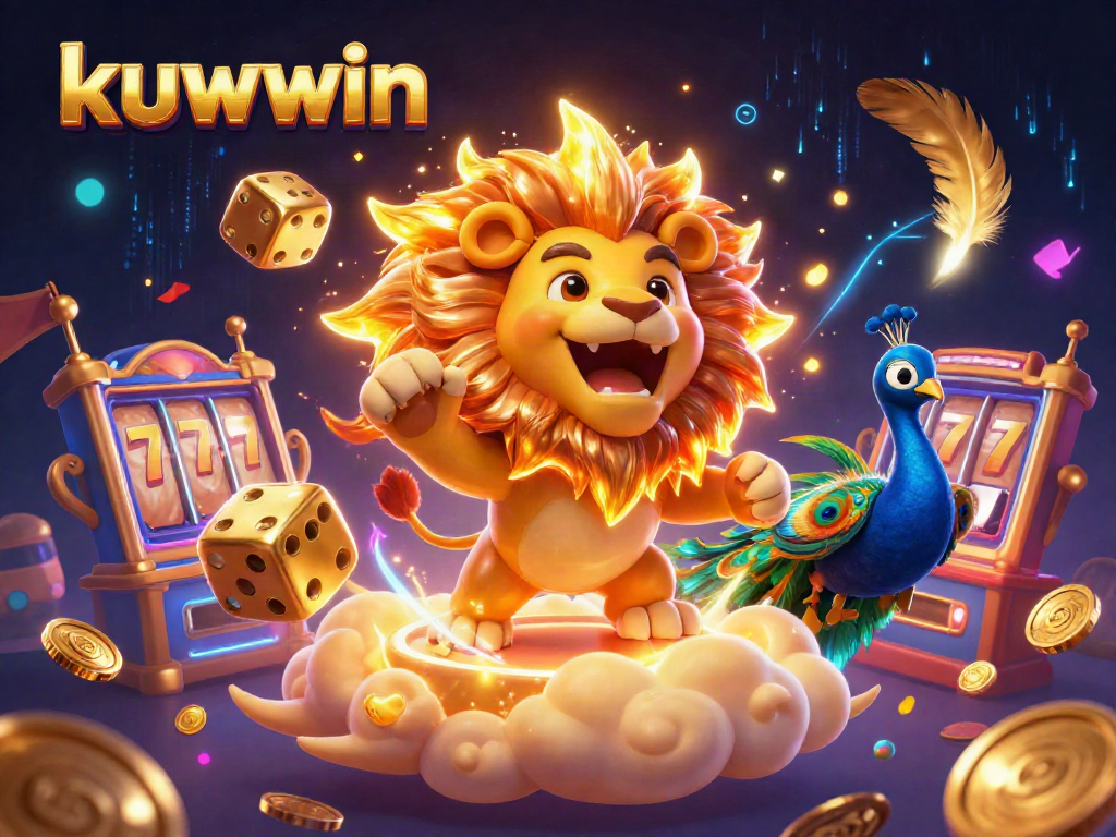 Engage with kuwwin's thrilling slots experience featuring a sun lion and golden dice.