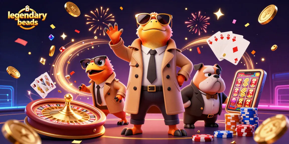 Engage with legendarybeads to win big at the casino, featuring raptors sneaking into a VIP lounge.