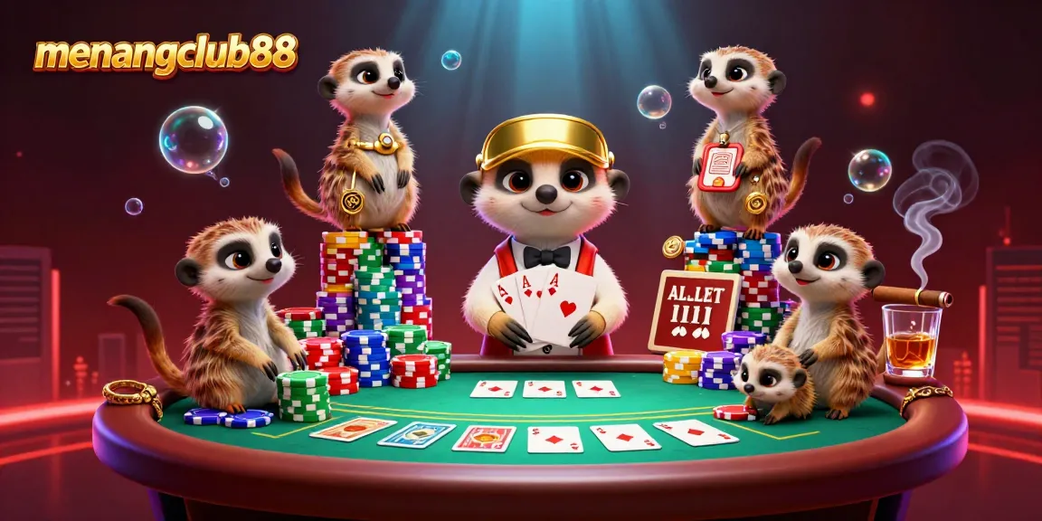 Experience playful meerkats managing a vibrant casino while enjoying classic and modern games at menangclub88.