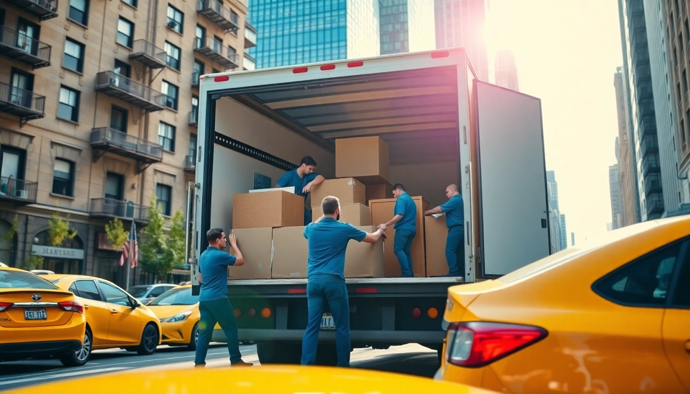 Professional movers manhattan ny loading items into a truck in a bustling city.