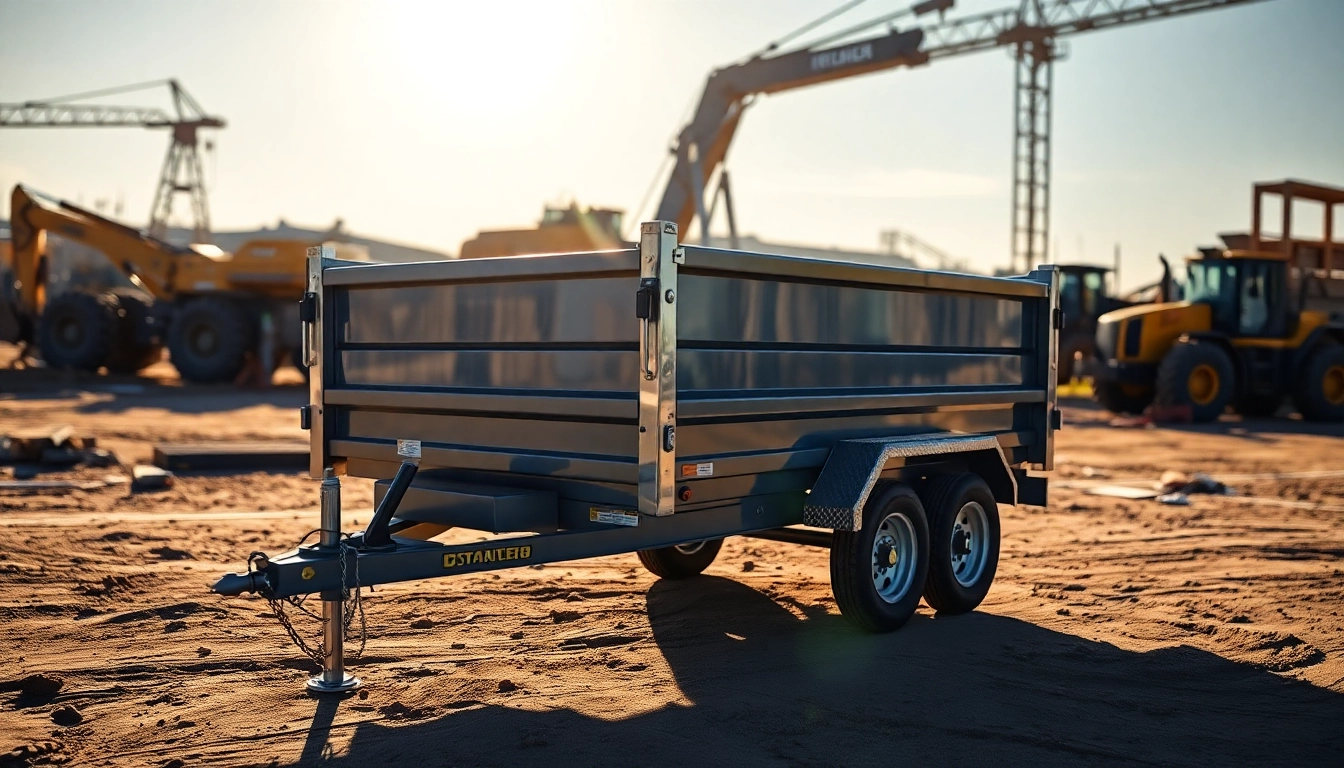 Utility-focused dump trailer set on a construction site, showcasing its robust features.