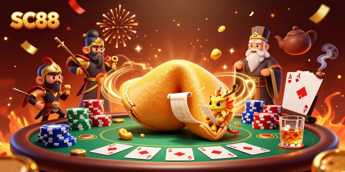 Experience the thrilling SC88 gaming action with fortune cookies, dragons, and poker tables!