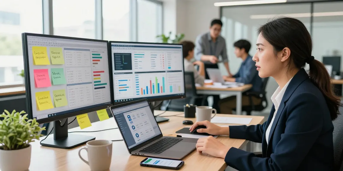 Digital marketer analyzing trends at https://www.www456bd.com/ in a modern office with vibrant collaboration.