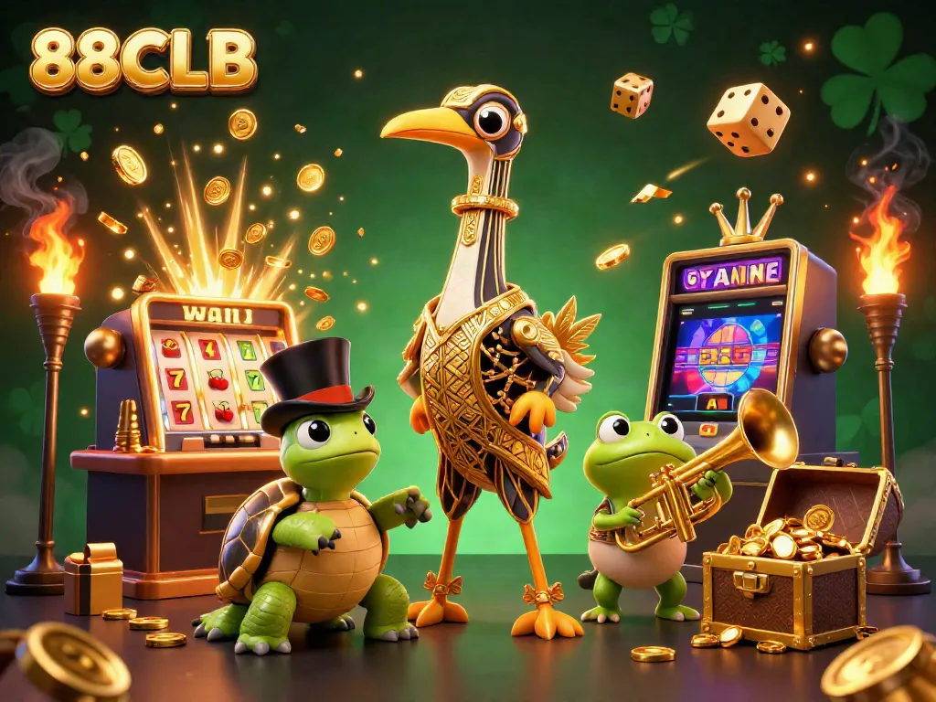 Experience exciting wins with 88CLB's vibrant 3D casino scene featuring beloved characters and jackpot elements.