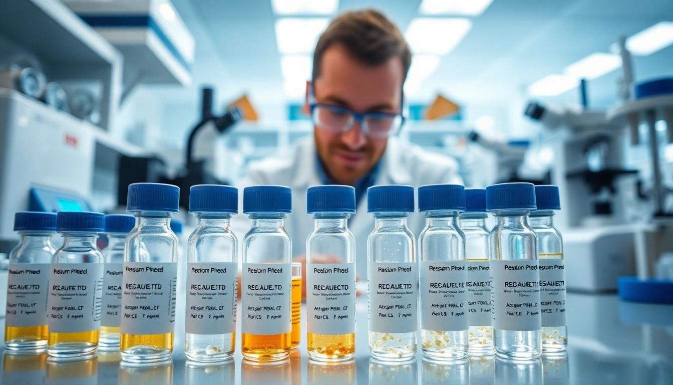 Showcasing amc essentials peptide research setup with vibrant colors and professional lighting.