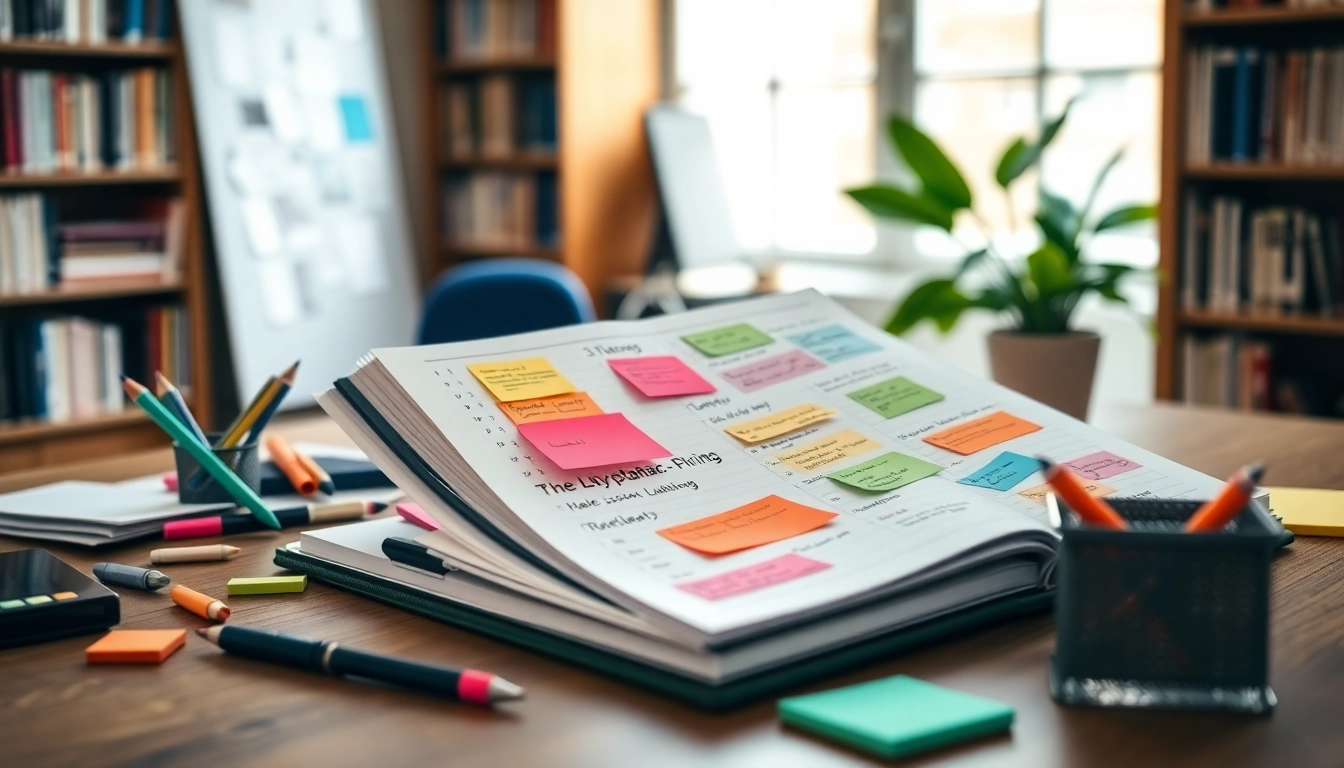 Plan Your Way, Instantly with a vibrant planner and colorful stationery on a wooden desk.