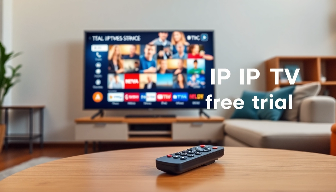 Explore IPTV free trial options with modern streaming setup and inviting living room ambiance.