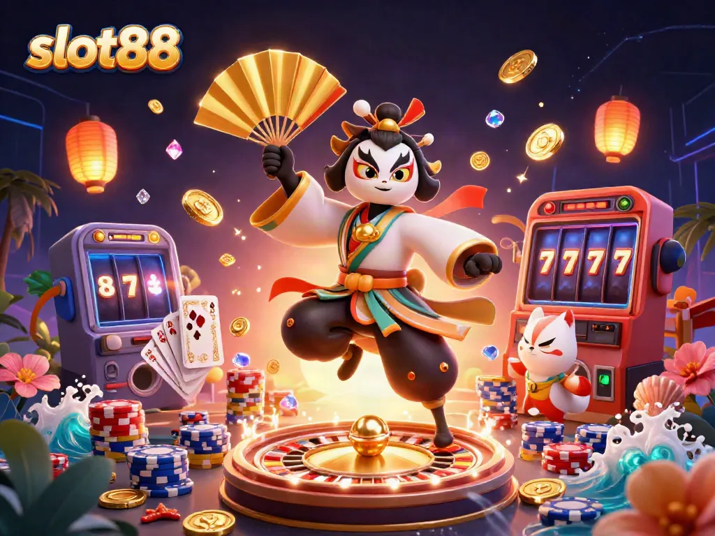 Experience thrilling slot88 gameplay with vibrant casino characters and rich gambling elements.