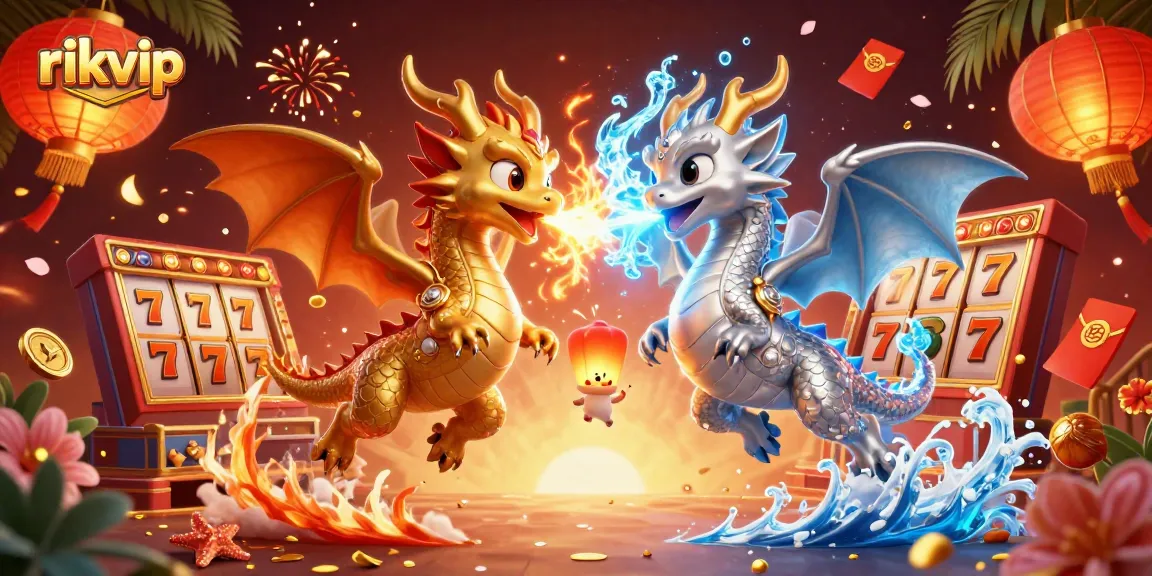 Experience multiple slot games with rikvip, featuring dynamic dragons and casino elements.