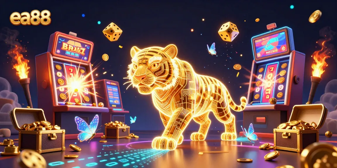 Experience the excitement of ea88's vibrant casino world with a golden tiger and jackpot symbols!