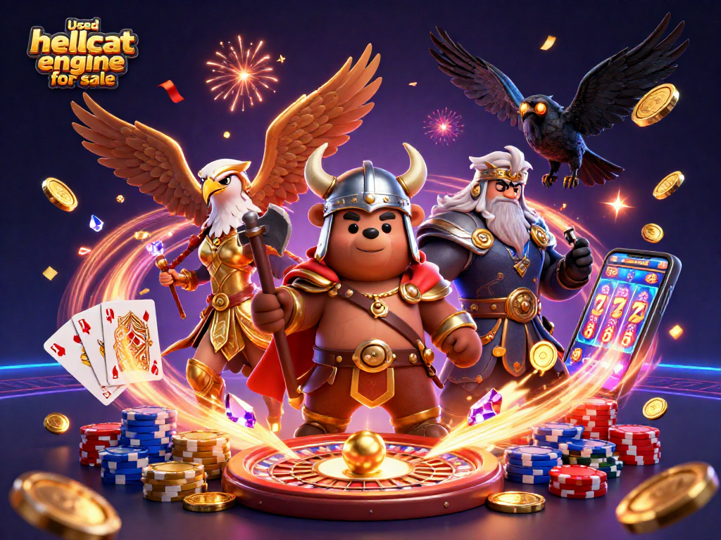 Spin for a winning opportunity with the Used hellcat engine for sale amidst vibrant casino elements and characters.