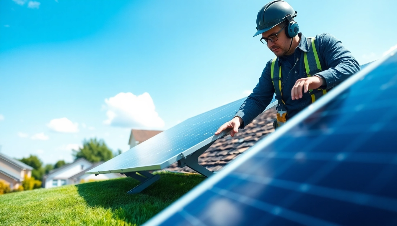 Technician servicing solar panels as a solar repair company near me in a sunny suburb.