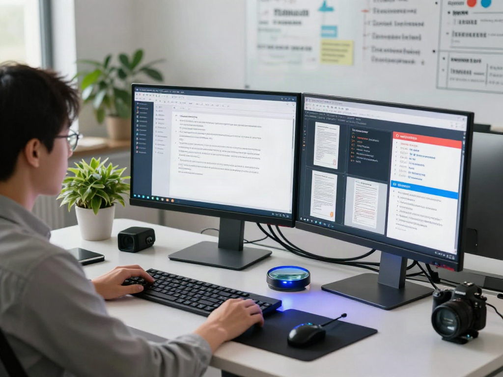 Document fraud detection software analysis at a high-tech forensic workstation, showcasing verification tools and real-time alerts.