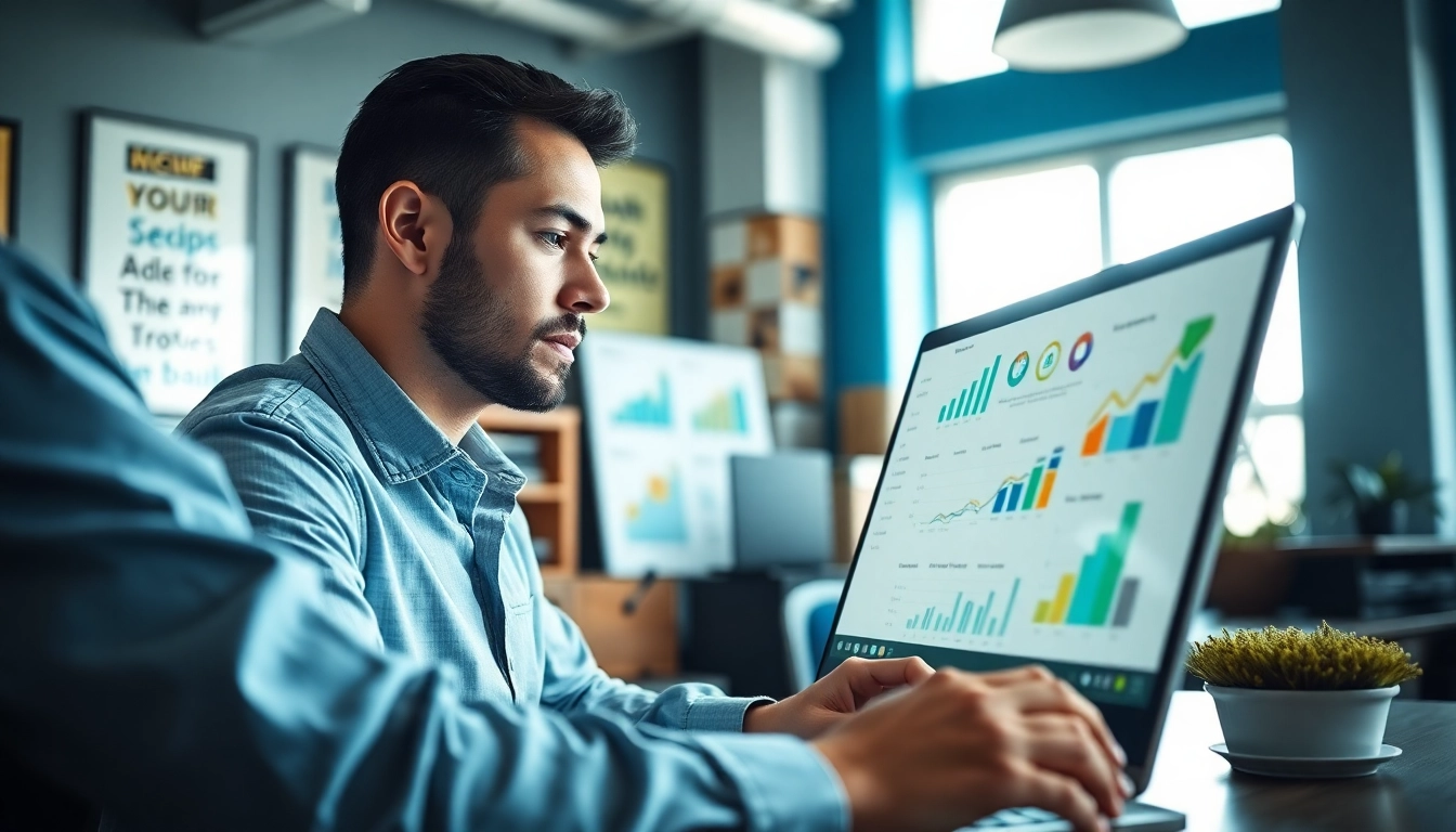 Showcasing Shopify theme customization, a marketer analyzes growth strategies in a bright office.