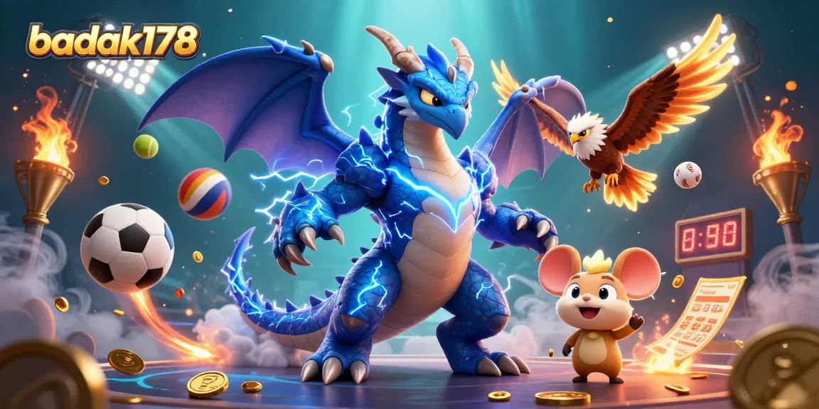 Experience the thrill of badak178 as a powerful dragon and dynamic sports elements collide in this vibrant 3D scene.