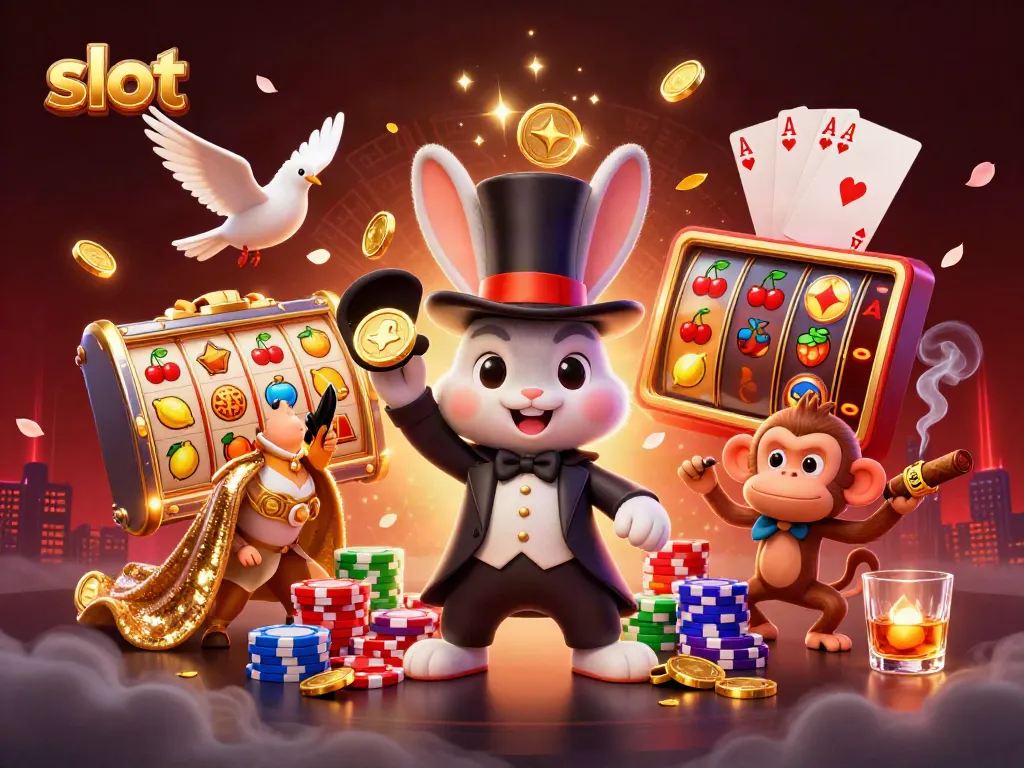 Slot mengambil koin emas dari topi sihir yang diilustrasikan dengan karakter berbentuk kartun.