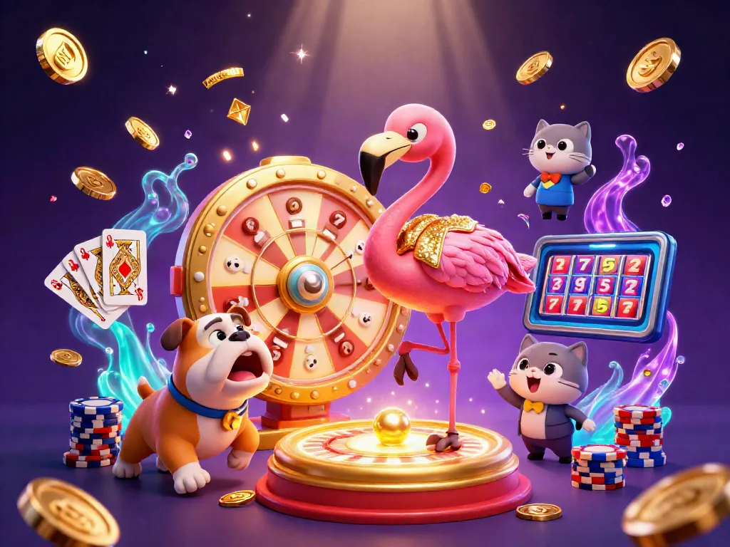 Engaging 3D scene showcasing necklaces amidst a golden prize wheel, exciting game show elements, and casino vibes.