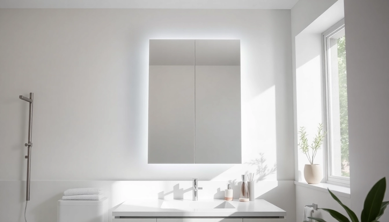 Eleganter badezimmer spiegelschränke beleuchtung mit integrierter Beleuchtung in modernem Badezimmer