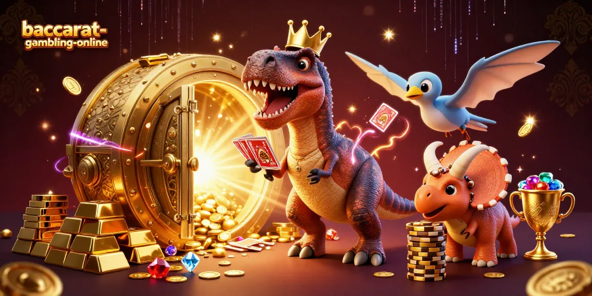 Experience baccarat-gambling-online with characters shuffling cards and stacking chips in a vibrant casino-themed scene.