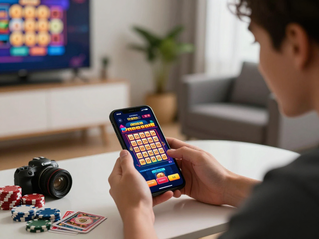 Dewatogel online gambling scene with user engaging in mobile betting excitement