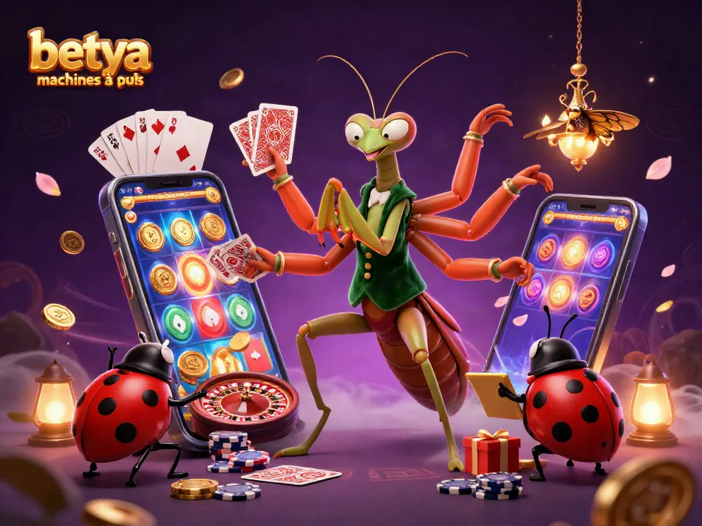 Spin to win with betya machines à sous in a vibrant, bustling casino scene with dynamic characters.
