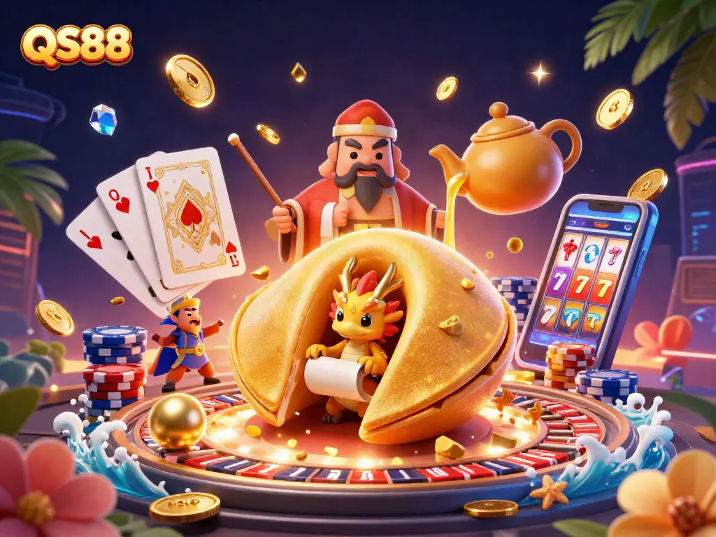 Engage in thrilling casino action with QS88, featuring vibrant gaming elements and immersive characters.