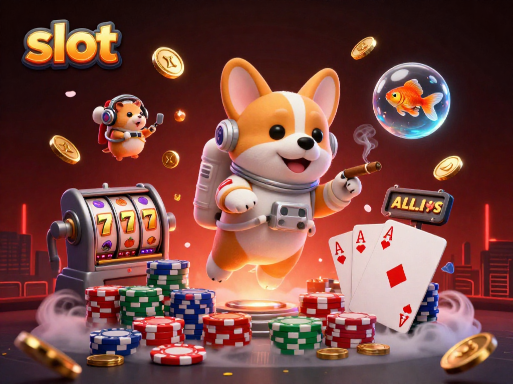 Spin the slot reels with excitement in an ultra-detailed casino scene featuring animated characters.